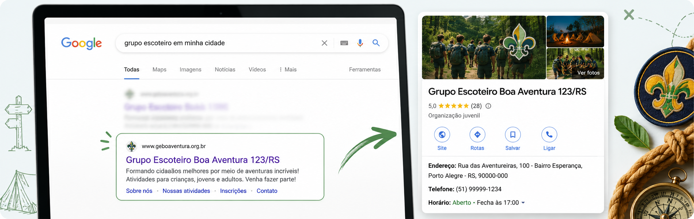 Exemplo de perfil do grupo escoteiro no Google